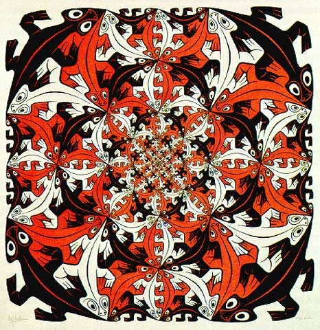 Photo:  'smaller' (1956) Tessellation art by M. C. Escher